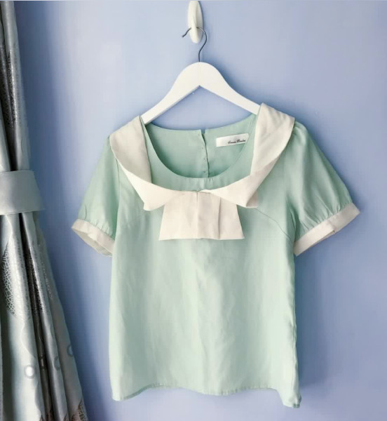 [女裝] 湖水綠雪紡上衣 TOP (SIZE M)