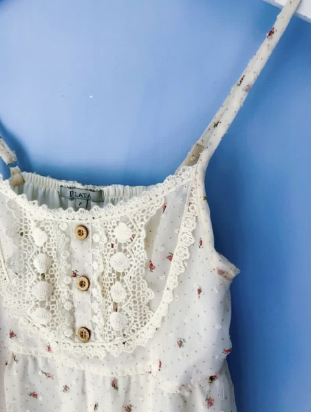 [女裝] PLATA 碎花吊帶蕾絲雪紡上衣 (SIZE M)