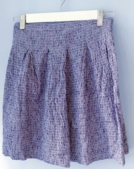 [女裝 ] 顯瘦幼格紋皺摺斯文半截裙(藍色) (SIZE M)