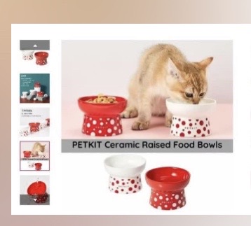 [寵物用品] PETKIT - 波點陶瓷高腳碗 (紅白色) FOOD BOWLS