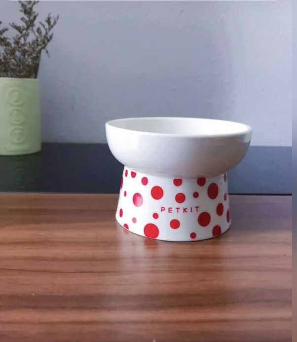 [寵物用品] PETKIT - 波點陶瓷高腳碗 (紅白色) FOOD BOWLS