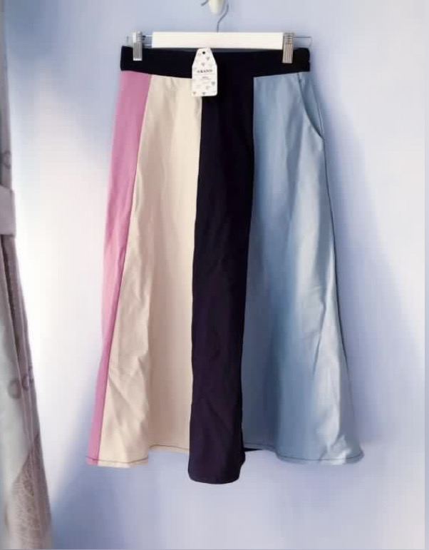GRAND 牛仔撞色拼接民族風半裙 SKIRT  (SIZE M)