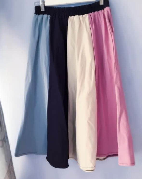 GRAND 牛仔撞色拼接民族風半裙 SKIRT  (SIZE M)