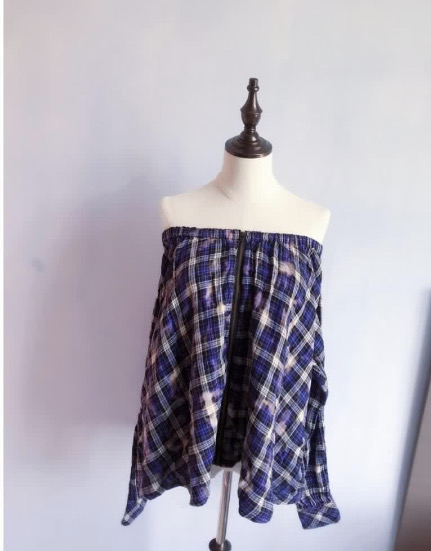 [一衣多穿] Izzue 紫X黑格子鬆緊露肩ZIP UP 外套 (size M)