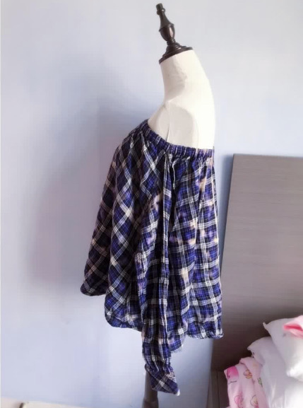 [一衣多穿] Izzue 紫X黑格子鬆緊露肩ZIP UP 外套 (size M)