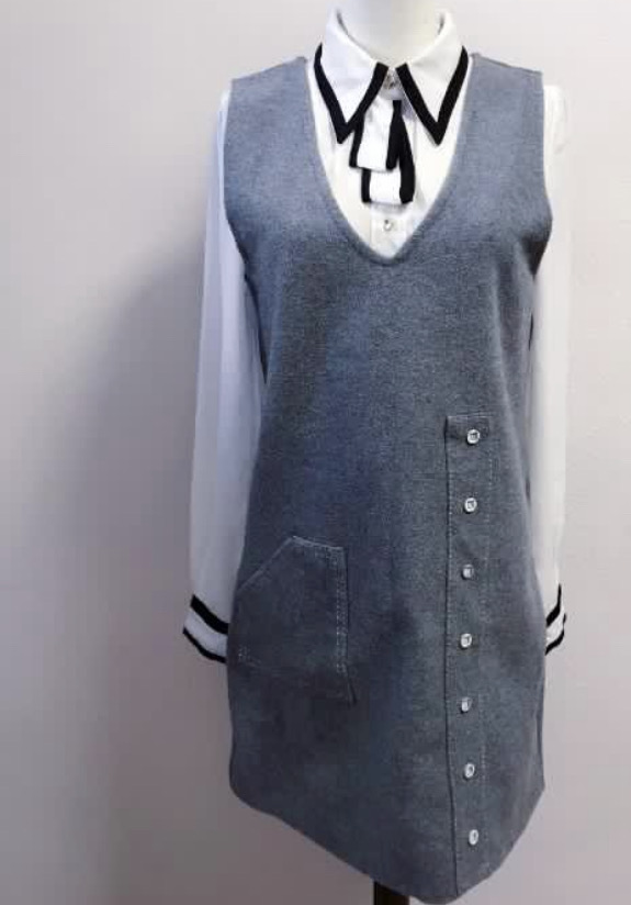 [女裝] 雪紡假領結金色鈕釦長袖上衣(白色) SHIRT (SIZE S-M)