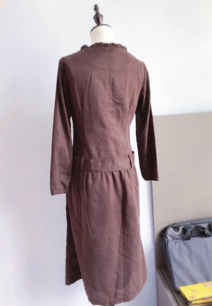 民族風深啡小圓洞設計感長袖連身裙 (size s)