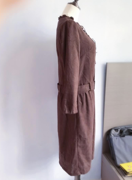 民族風深啡小圓洞設計感長袖連身裙 (size s)