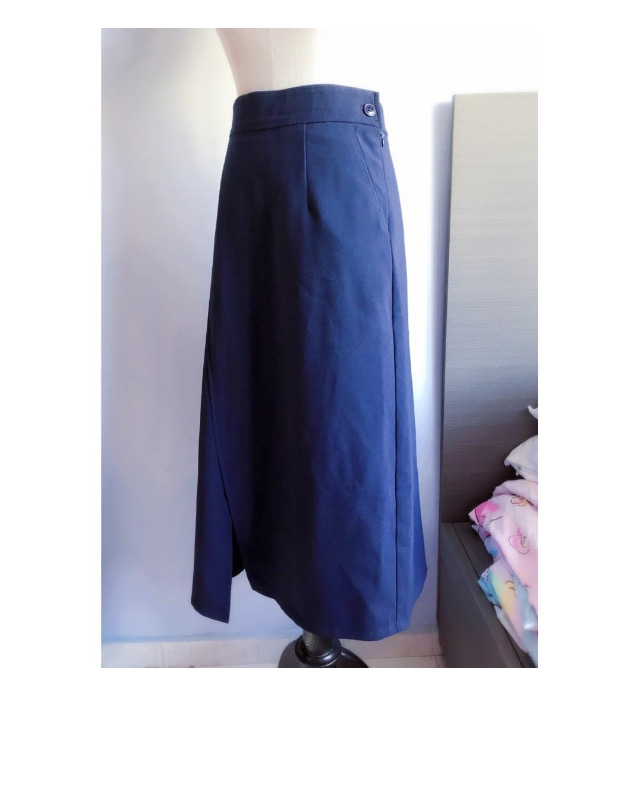 高腰小開叉中長款包臀裙子(寶藍色) (size L)