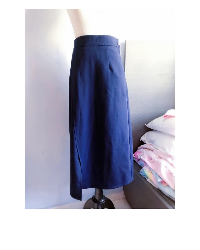 高腰小開叉中長款包臀裙子(寶藍色) (size L)