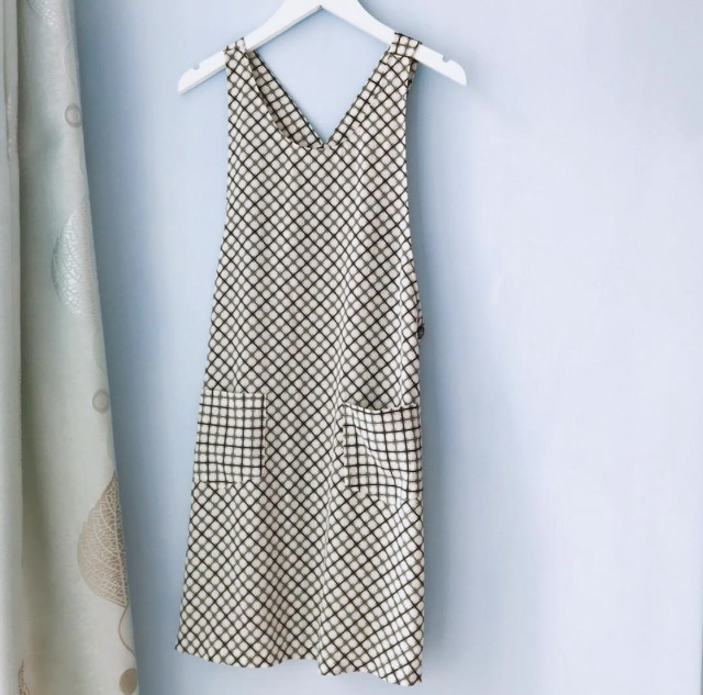 雪紡菱格黑白背心連身裙