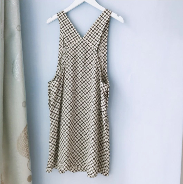 雪紡菱格黑白背心連身裙