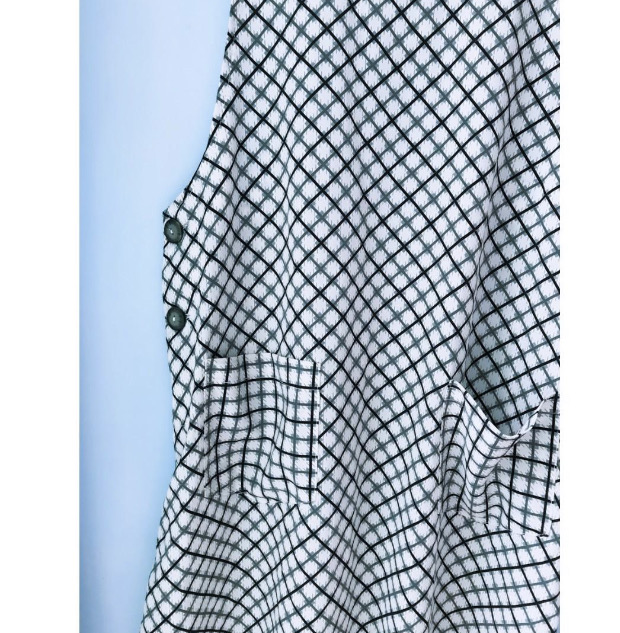 雪紡菱格黑白背心連身裙