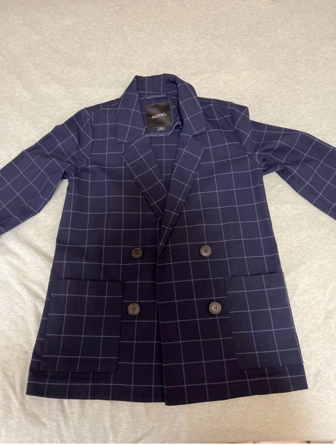Monki藍色格仔西裝外套