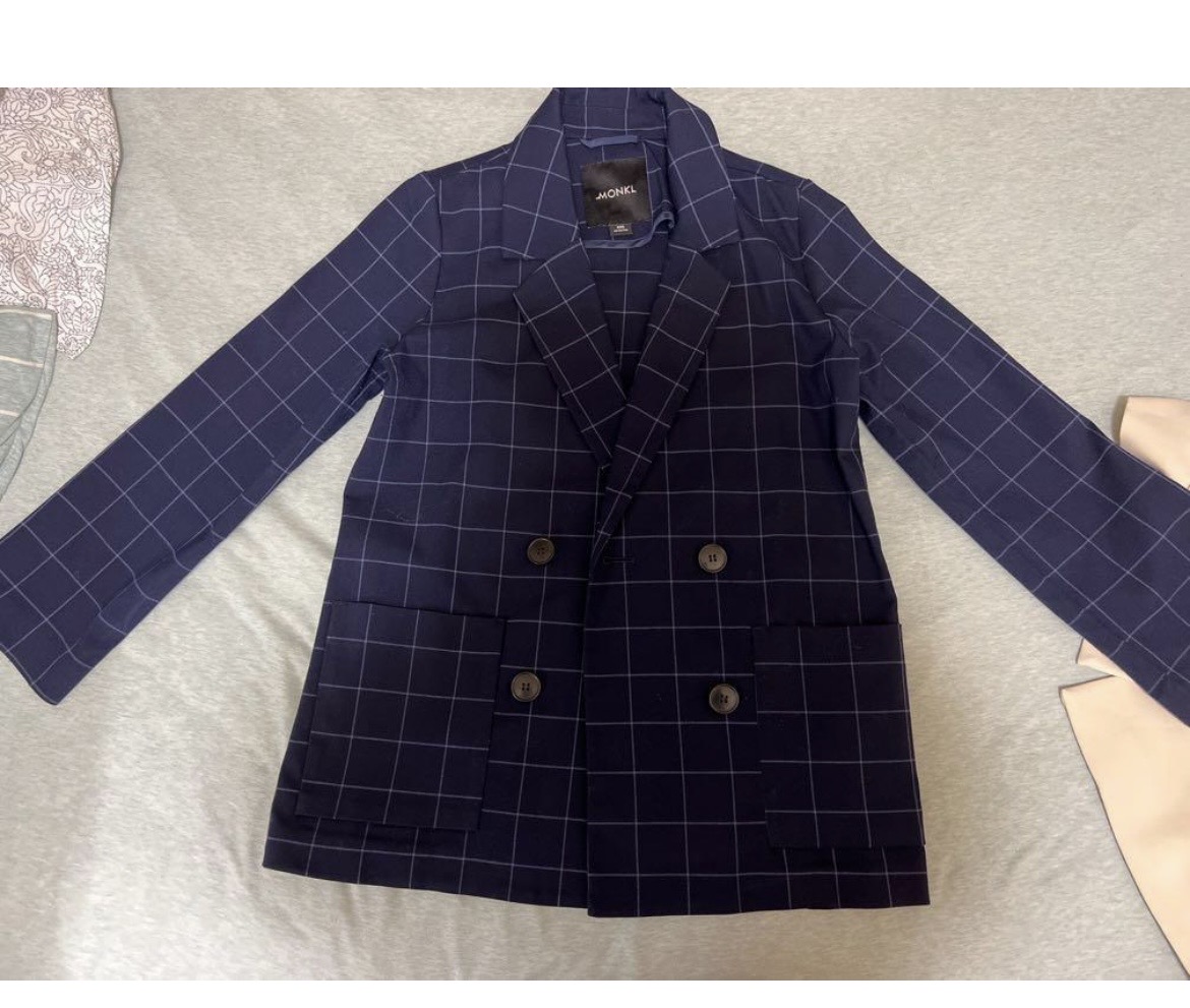 Monki藍色格仔西裝外套