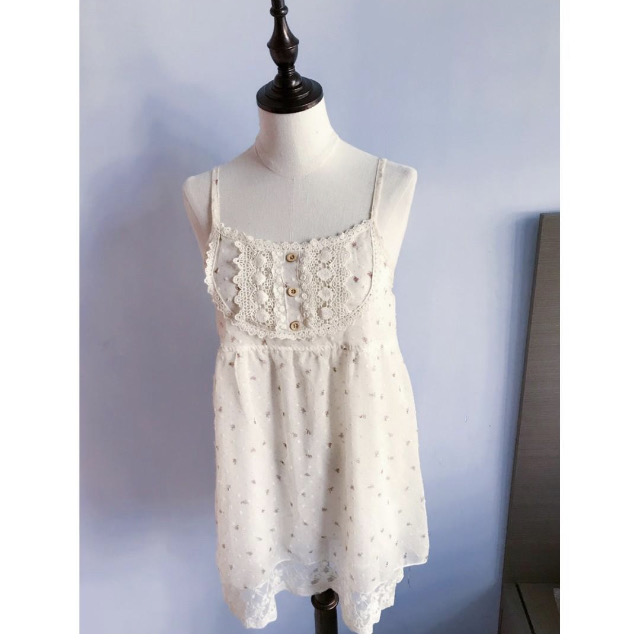 PLATA 碎花吊帶蕾絲雪紡上衣 (SIZE M）