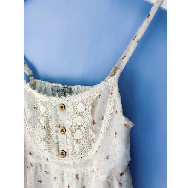 PLATA 碎花吊帶蕾絲雪紡上衣 (SIZE M）