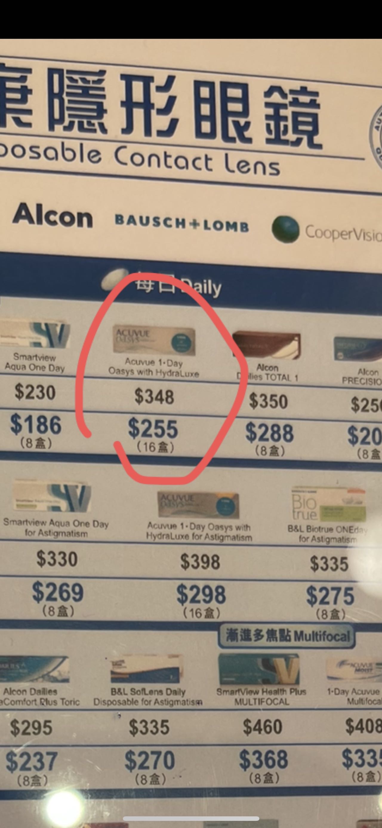 强生欧舒适日抛隐形眼镜450度