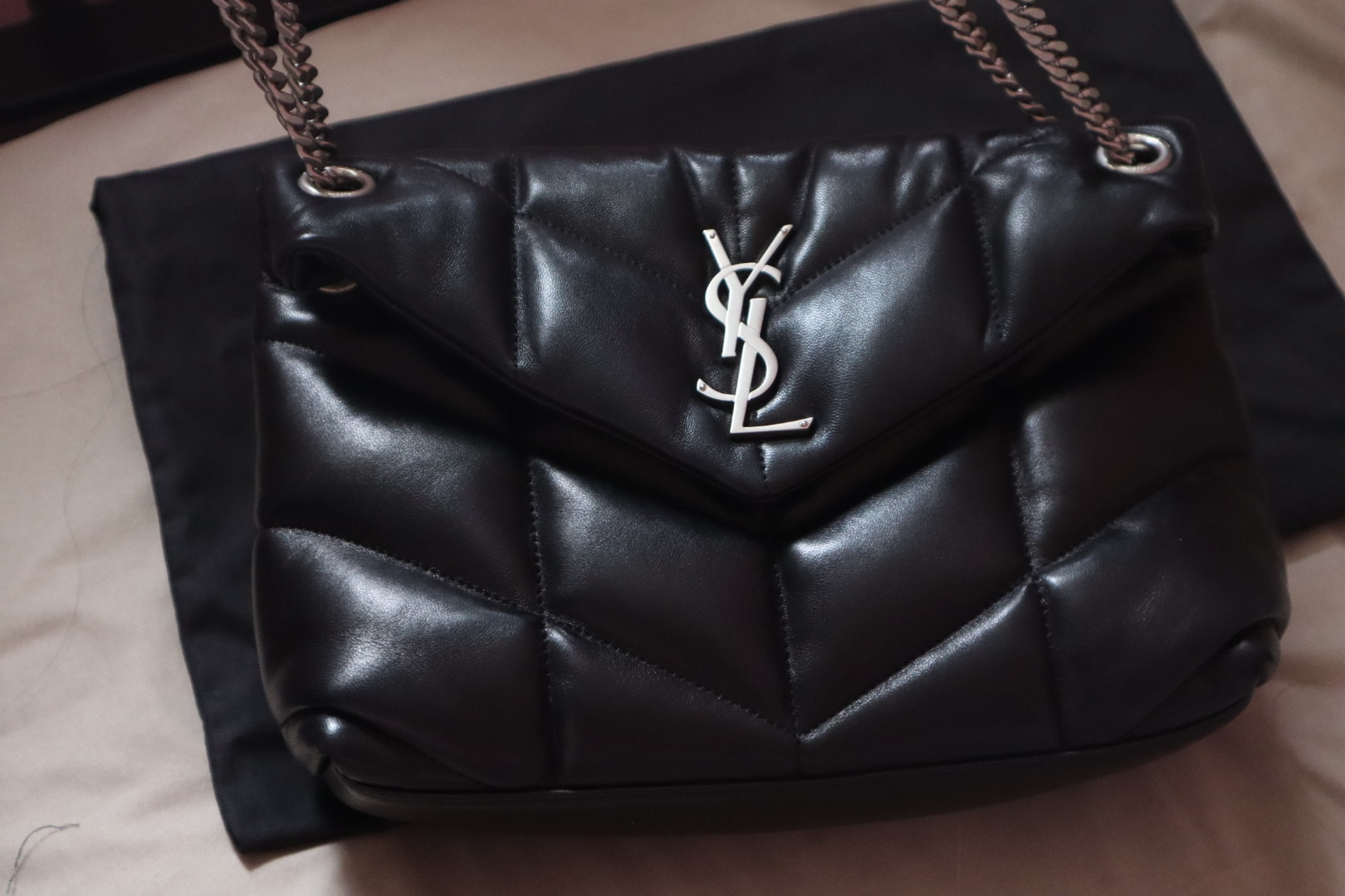 Ysl puffer小号白银小羊皮包