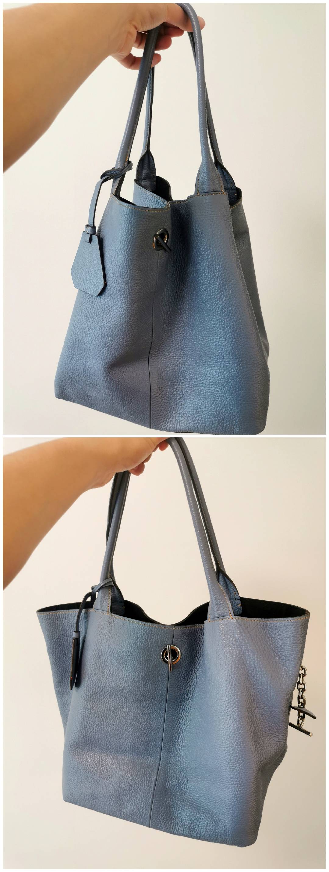 荔枝皮纹蓝色女包