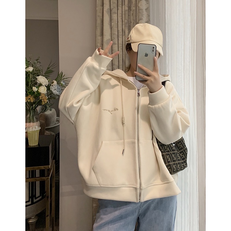 米白色加厚连帽卫衣外套