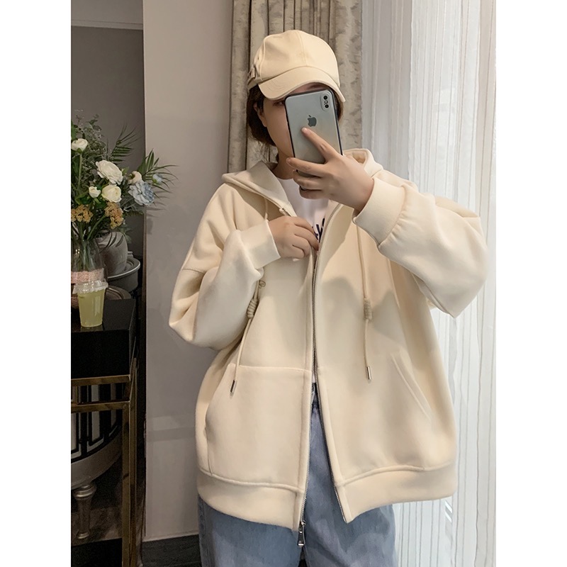 米白色加厚连帽卫衣外套