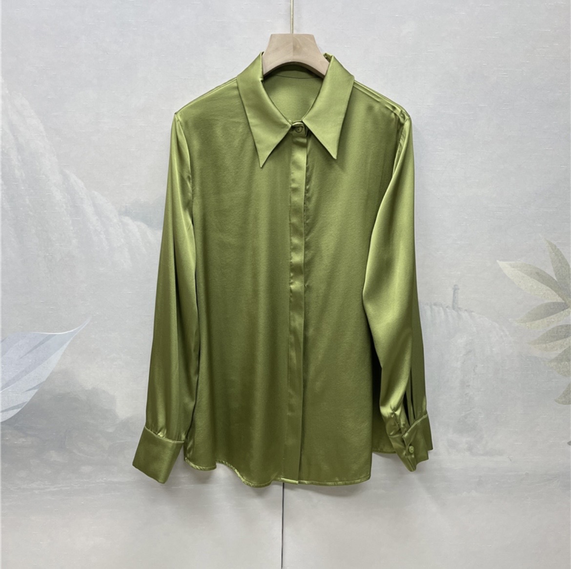 重磅24姆真丝素绉缎衬衫女长袖通勤气质纯色桑蚕丝上衣