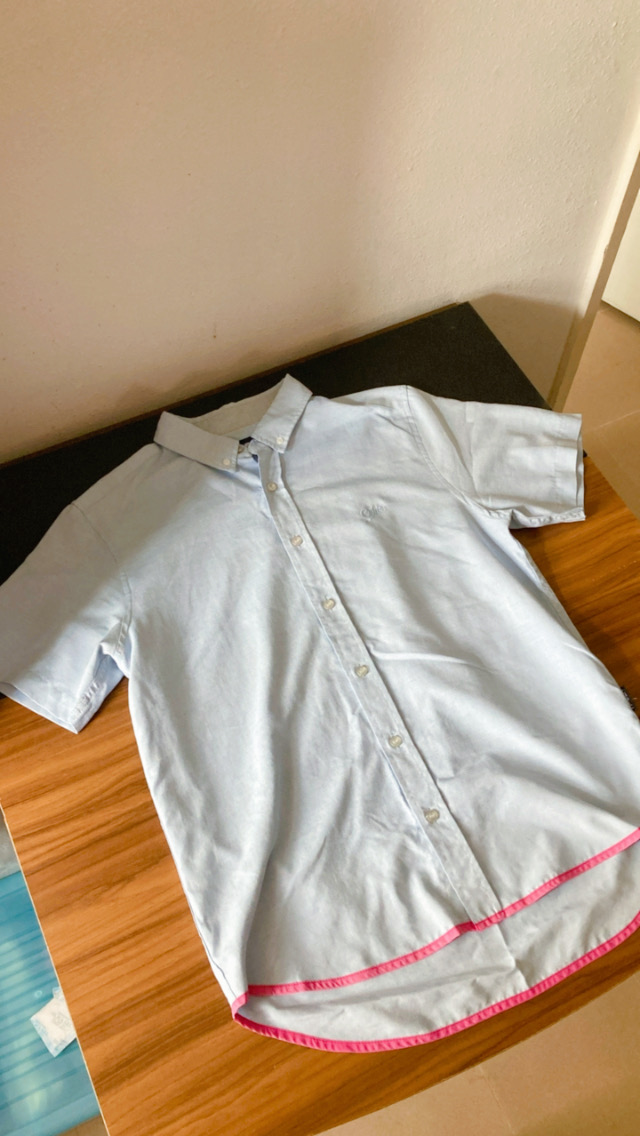 男裝有領拼色恤衫shirt (size L)