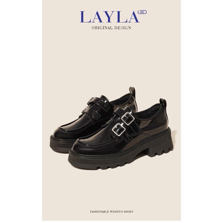 Layla漆皮厚底黑色亮面乐福鞋