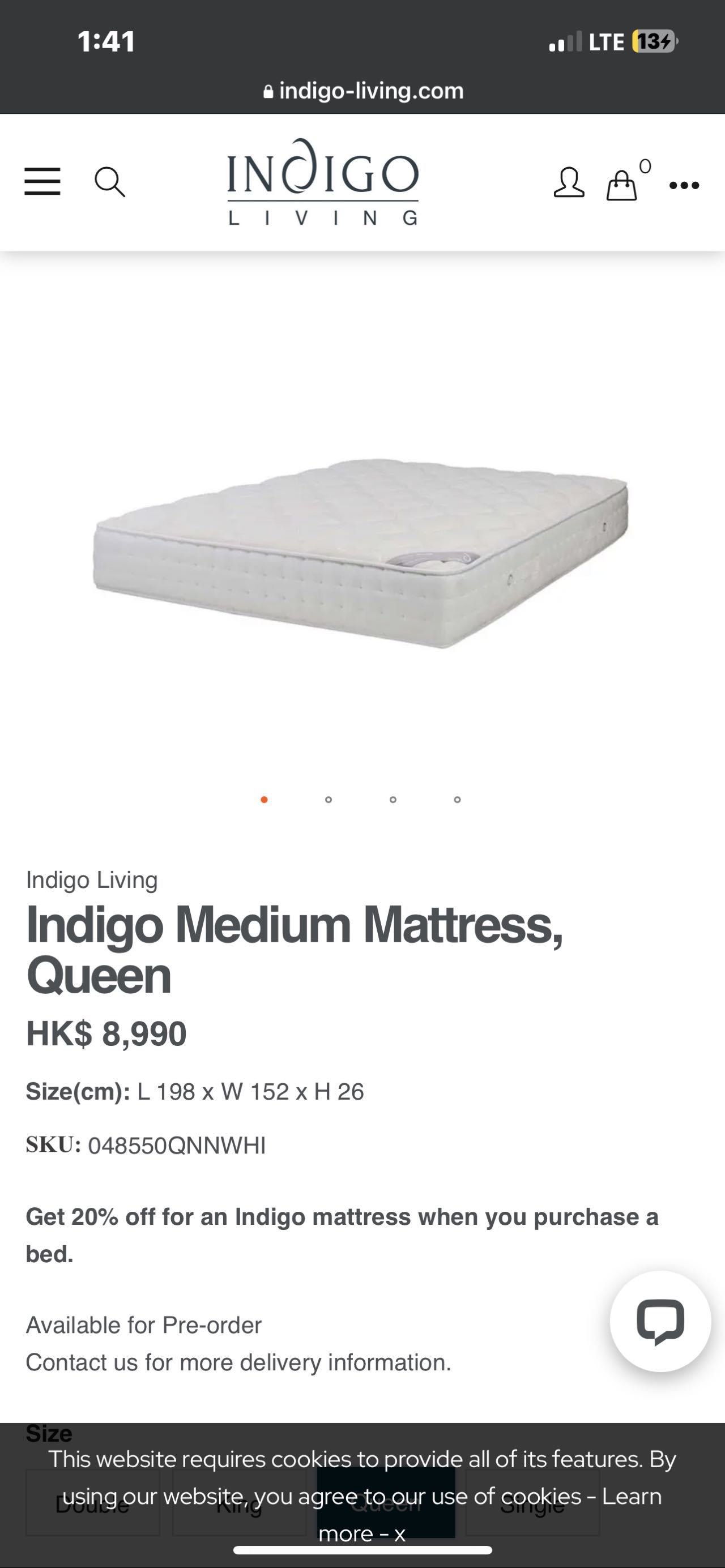 INDIGO LIVING 原价9000品牌床垫Queen Size 1.5m*2M