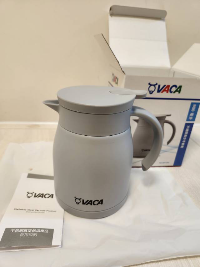 全新 VACA小牛角不鏽鋼真空手斟壺 800ml/灰色保溫壺/真空隔熱/stainless steel vacuum handy pot