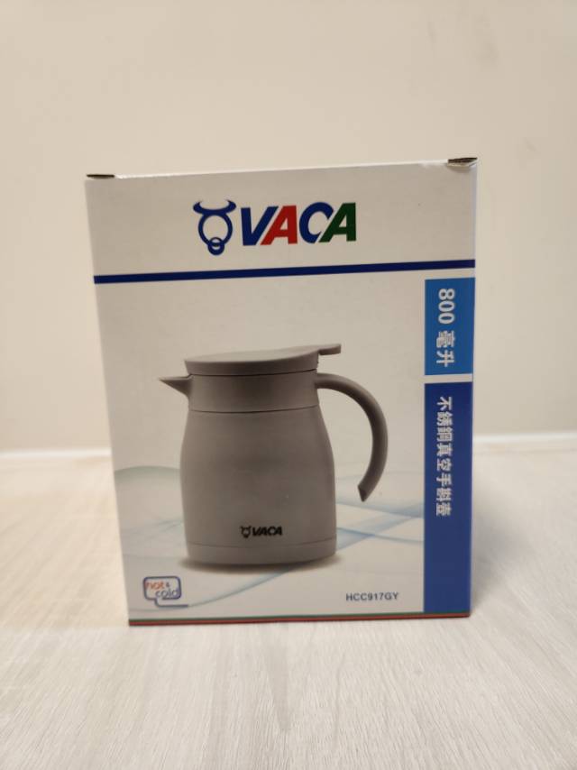 全新 VACA小牛角不鏽鋼真空手斟壺 800ml/灰色保溫壺/真空隔熱/stainless steel vacuum handy pot