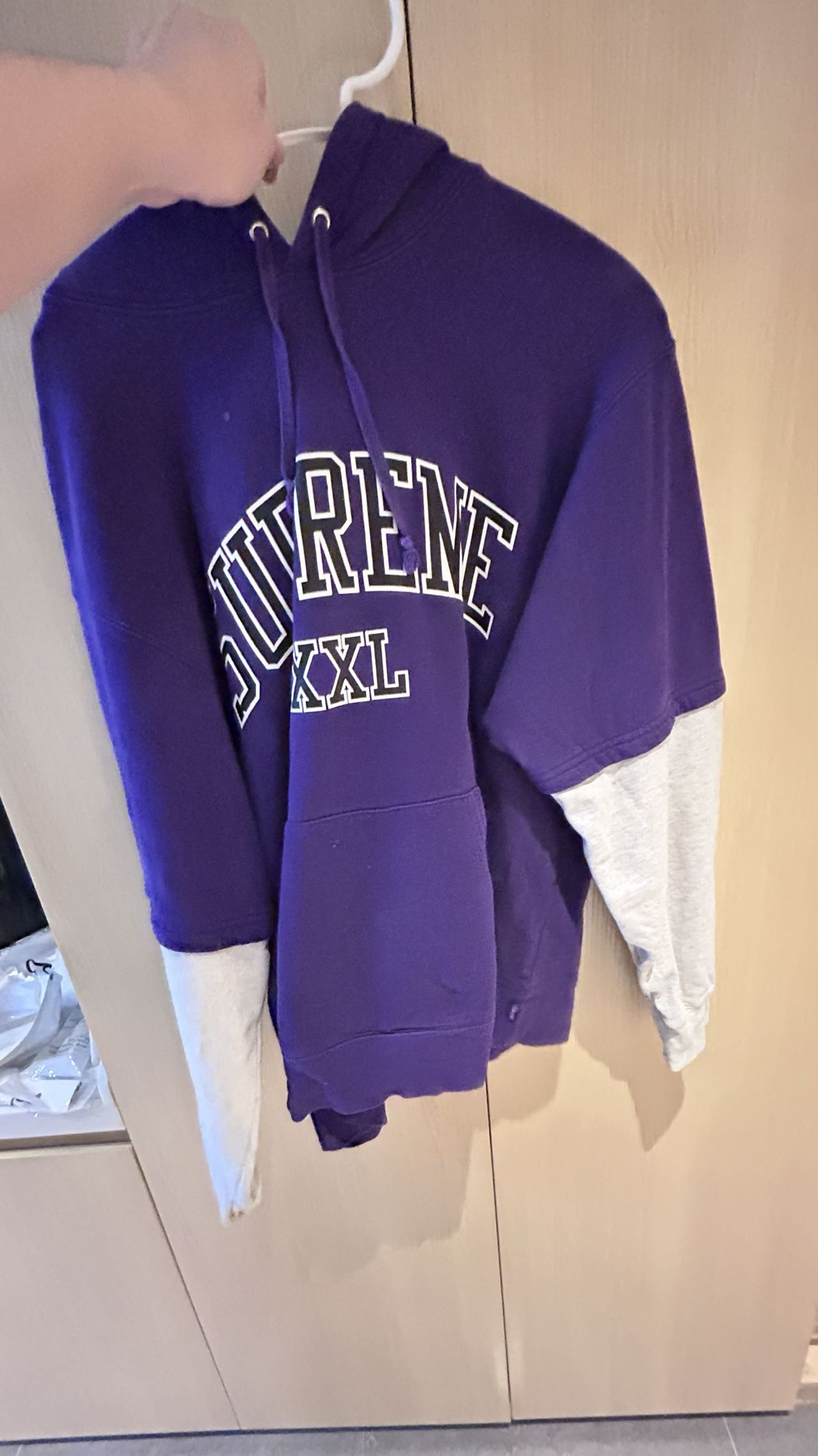 supreme 20ss xxl hooded sweatershirt 假两件叠穿拼接连帽套头卫衣