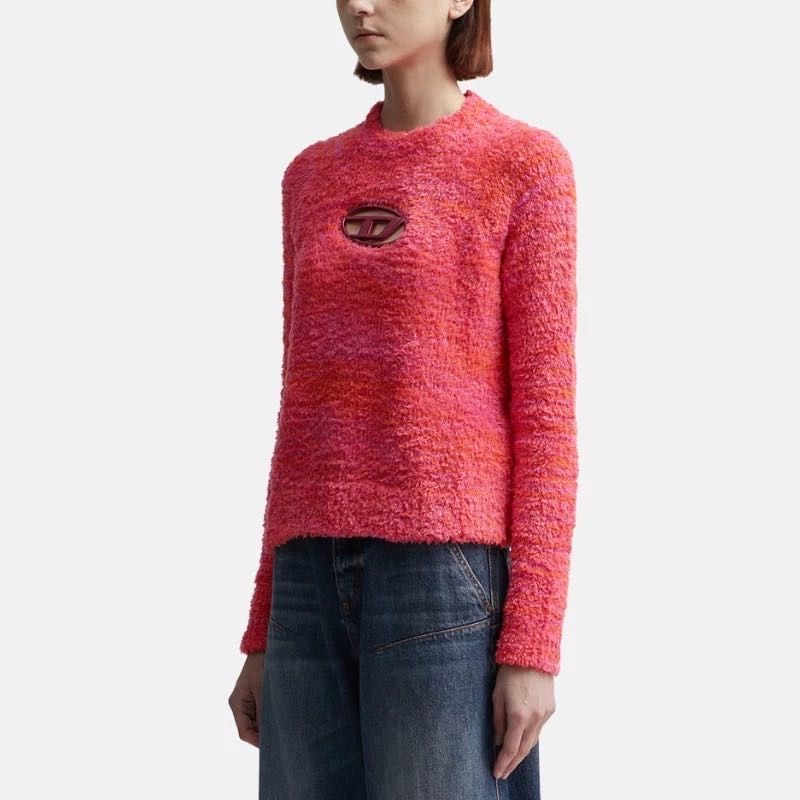 Diesel九成新紅色鏤空logi長袖毛毛上衣