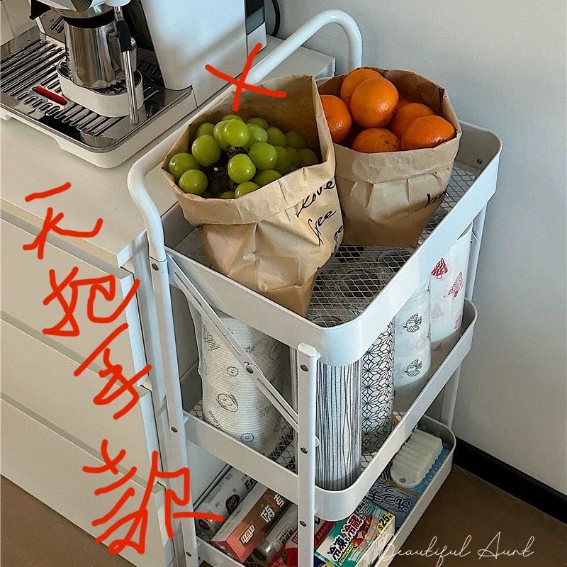 可折叠镂空白色零食储物推车