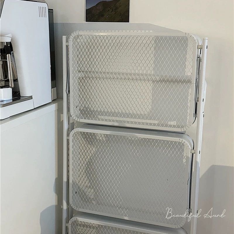 可折叠镂空白色零食储物推车