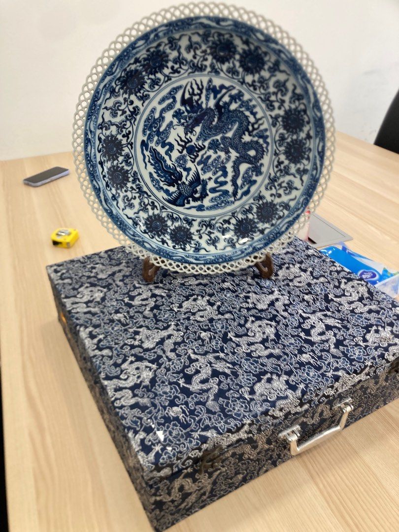 清乾隆官窯瓷器青花龍鳳鏤空大盤古董收藏古董擺飾廠貨仿古精品瓷