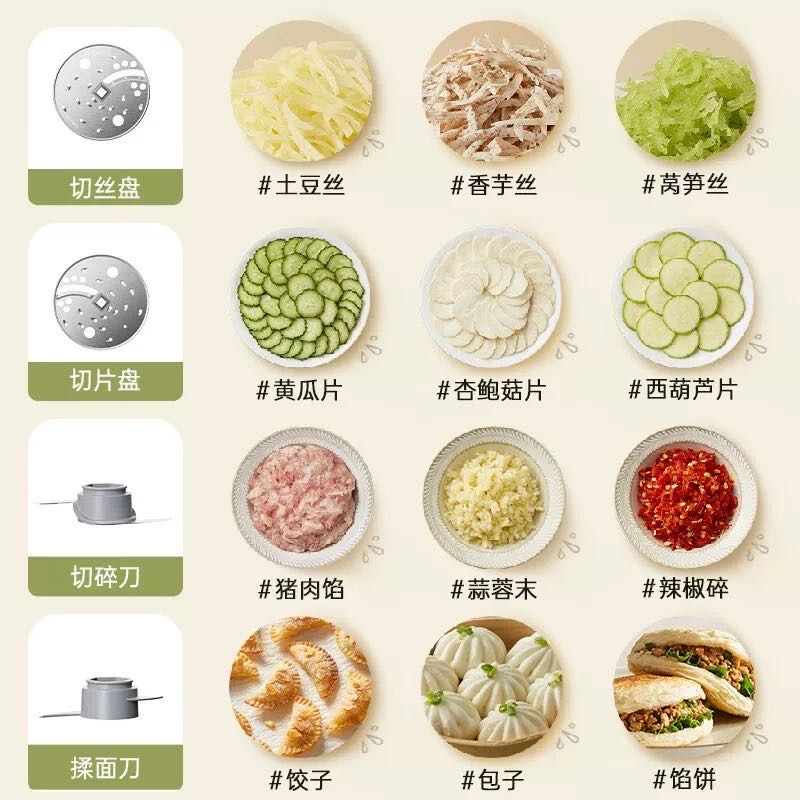 小熊电动切菜神器家用全自动多功能切丝切片和面绞肉机搅拌肉饺